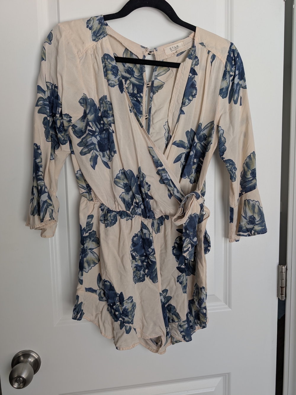 Star Floral Wrap Romper - Cream & Blue